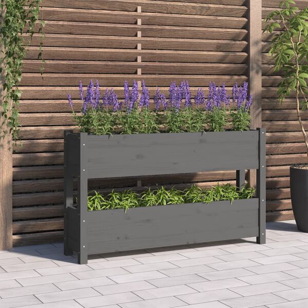 vidaXL Planter Grey Solid pine wood Medium Durable Planter
