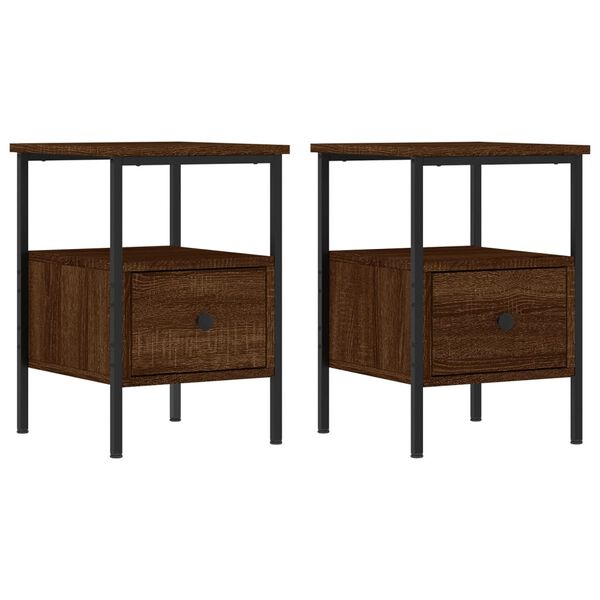 vidaXL Bedside Cabinet Set of 2 Brown oak Engineered wood Compact