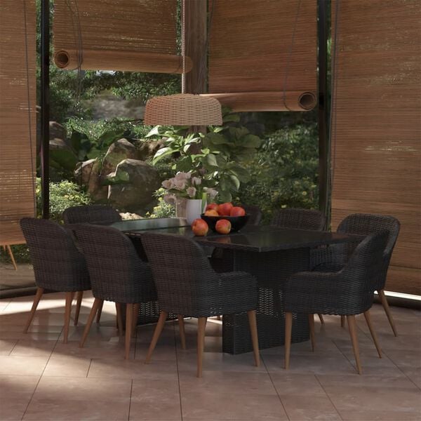 vidaXL 9 Piece Patio Dining Set Poly Rattan Black