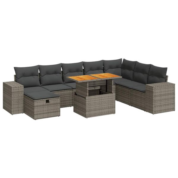 vidaXL Garden Sofa Set Grey PE rattan Large Adjustable Feet