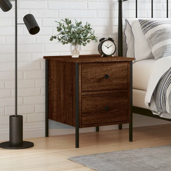 vidaXL Bedside Cabinet Brown Oak Engineered wood, iron