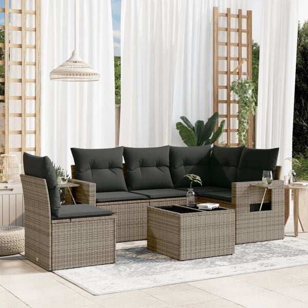 vidaXL Garden Sofa Set Grey PE rattan, powder-coated steel, tempered glass