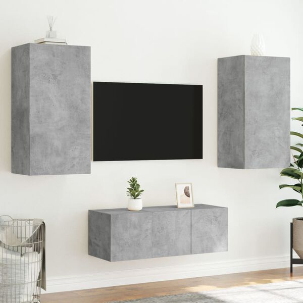 vidaXL TV Wall Unit Concrete Grey Engineered Wood TV Wall Unit
