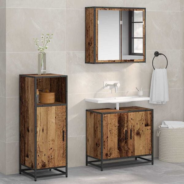 vidaXL Bathroom Furniture Set Old Wood 13.78 x 14.76 x 39.37 in