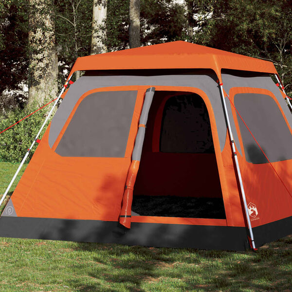 vidaXL Family Tent Dome 6-Person Gray and Orange Quick Release