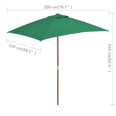 vidaXL Outdoor Parasol with Wooden Pole 59.1"x78.7" Green