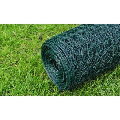 vidaXL Chicken Wire Fence Galvanized with PVC Coating 82'x3.3' Green