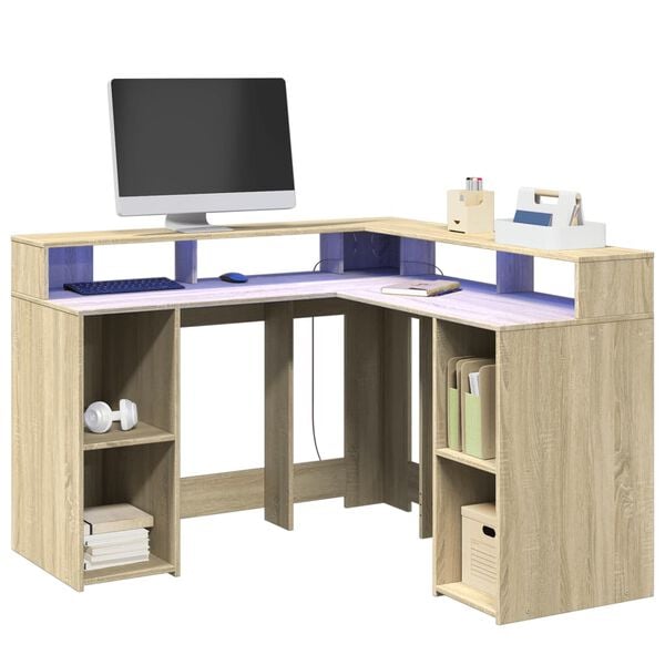 vidaXL Desk Sonoma Oak Engineered Wood L-shaped Desk Rectangular