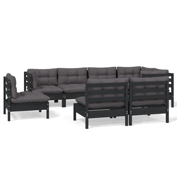 vidaXL Garden Lounge Set Black with Anthracite cushions