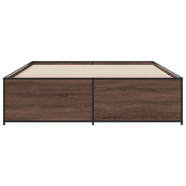 vidaXL Bed Frame Brown Oak Engineered Wood, Metal Double Durable