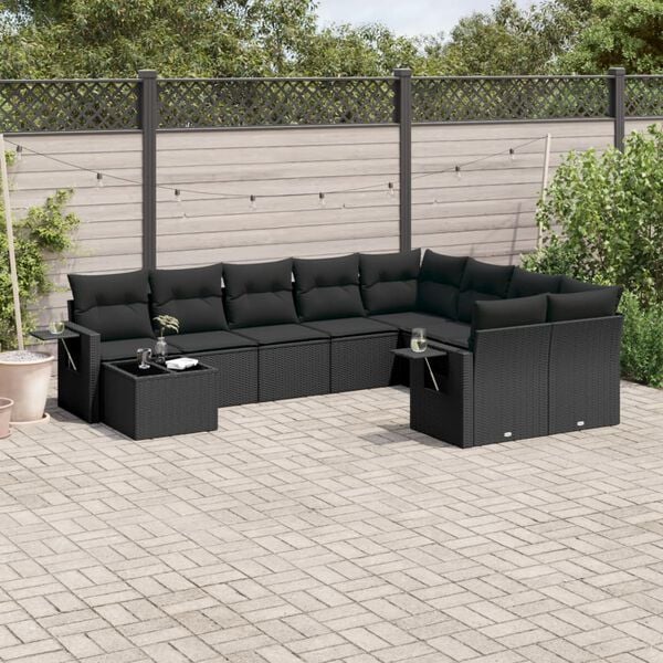 vidaXL Garden Sofa Set Black Poly Rattan Large Foldable