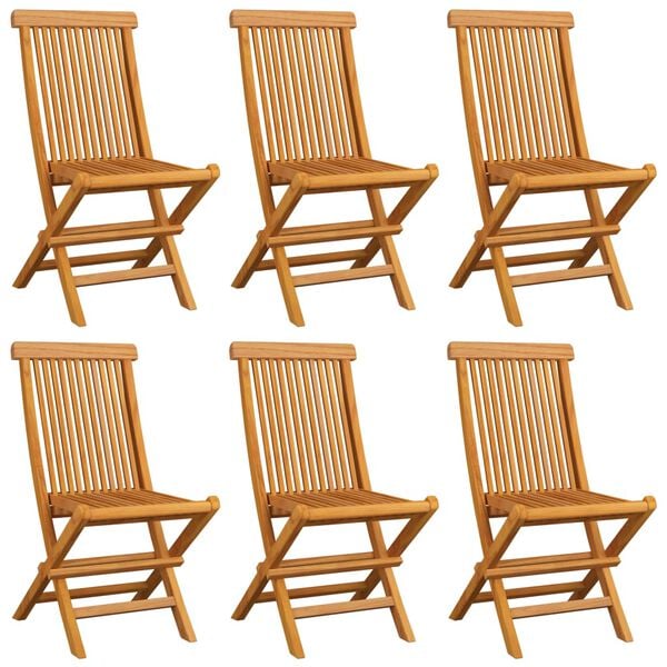 vidaXL Patio Chair Set of 6 Teak wood brown, Green cushions