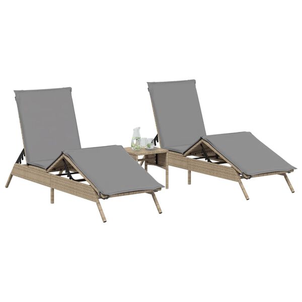 vidaXL Sun Loungers with Cushions 2 pcs Beige Poly Rattan