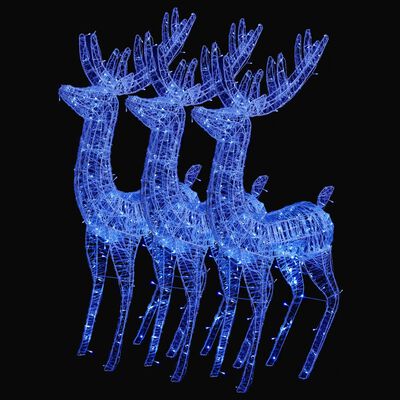 vidaXL XXL Acrylic Christmas Reindeers 250 LED 3 pcs 70.9" Blue