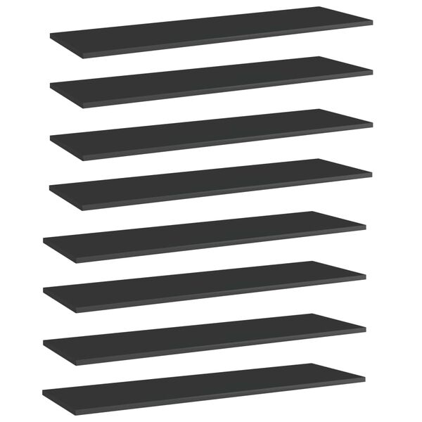 vidaXL Shelf Set of 8 High gloss black Engineered wood 39.4x11.8x0.6 in