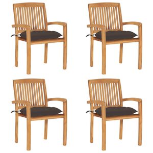 vidaXL Stacking Patio Chairs with Cushions 4 pcs Solid Teak Wood