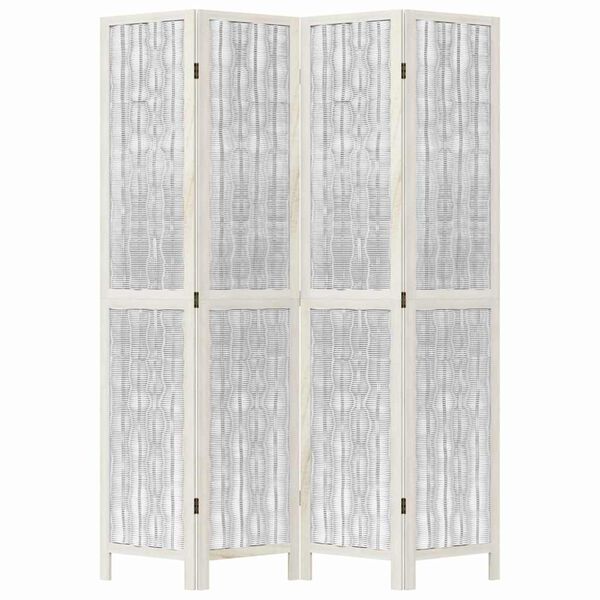vidaXL Room Divider 4 Panels White Solid Wood Paulownia