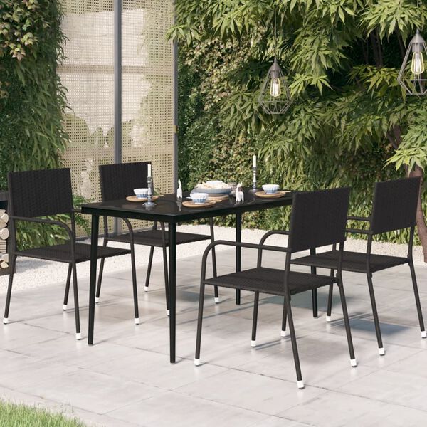vidaXL Garden Dining Table Black Powder-coated steel, Tempered glass Large