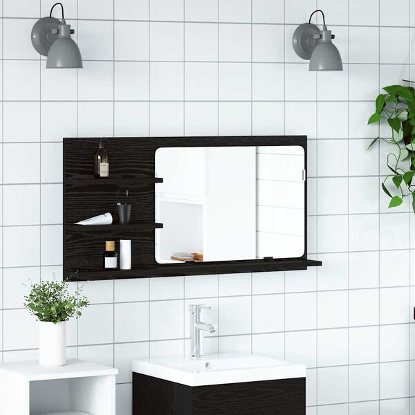 vidaXL Bathroom Mirror Cabinet Black Oak 35.4"x 4.3"x 17.7" Engineered Wood