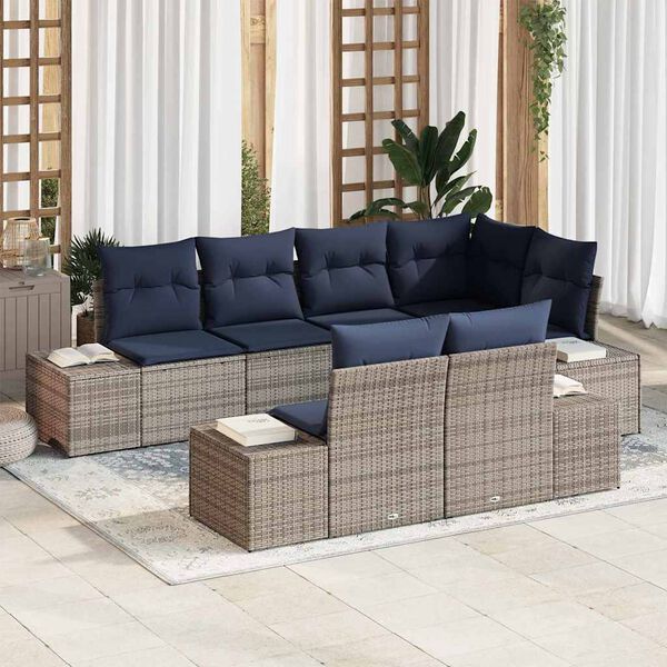 vidaXL Garden Sofa Set with Cushion 7 pcs Grey Poly Rattan