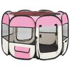 vidaXL Dog Playpen Pink and Cream Polyester and Steel Medium Foldable