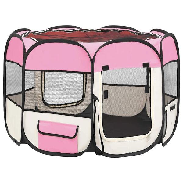 vidaXL Dog Playpen Pink and Cream Polyester and Steel Medium Foldable