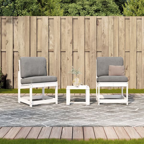 vidaXL Garden Lounge Set Set of 3 White Solid Pine Wood Medium Modular