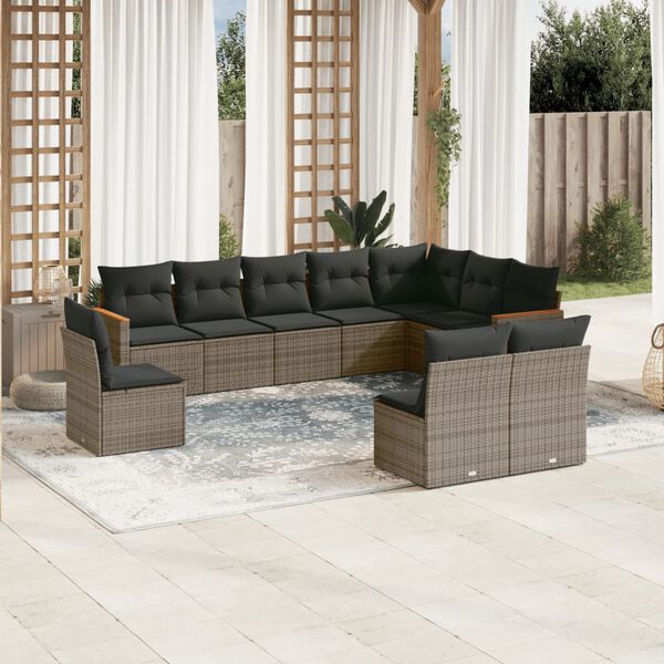 vidaXL Garden Sofa Set Gray Poly Rattan 10 piece Modular