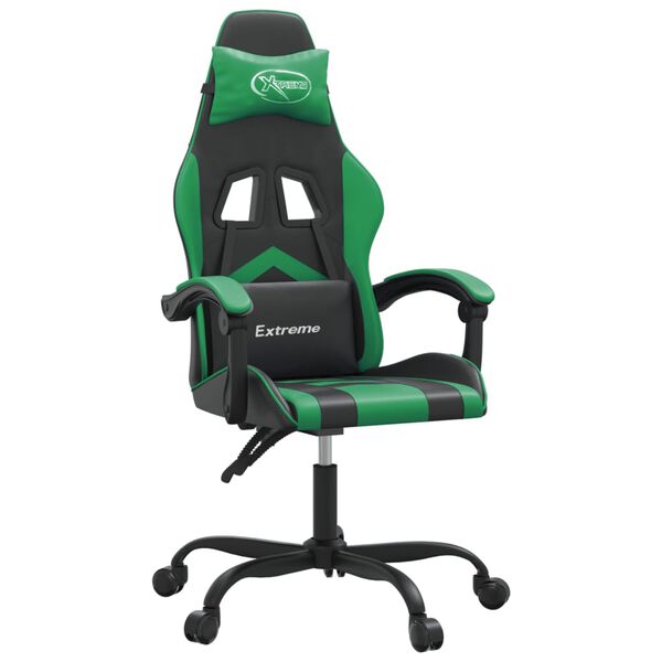 vidaXL Gaming Chair Black and Green Faux Leather