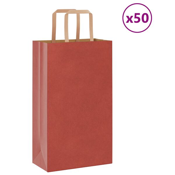 vidaXL Paper Bags 50 pcs with Handles Red 8.3x4.3x14.2"