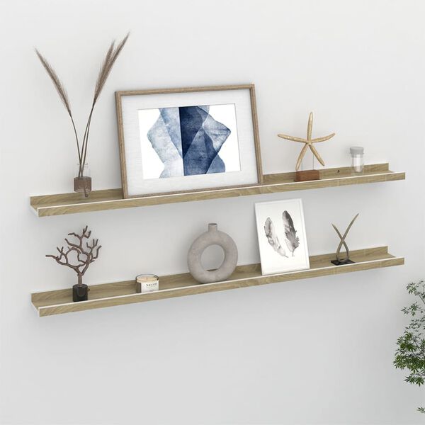 vidaXL Wall Shelf Set of 2 White and sonoma oak