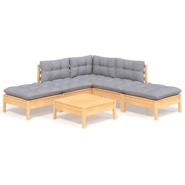 vidaXL Garden Lounge Set Grey Solid pinewood, fabric (100% polyester)