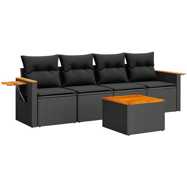 vidaXL Garden Sofa Set Black PE Rattan 5 Piece Set Adjustable Armrests