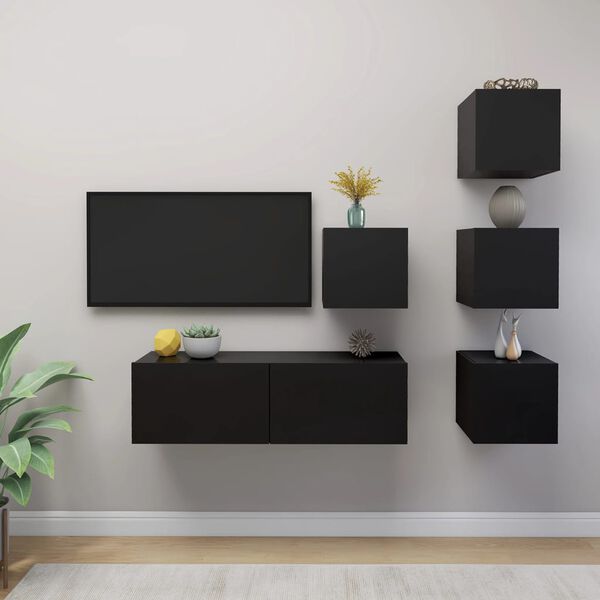 vidaXL TV Cabinet Set Set of 5 Black Engineered wood Medium