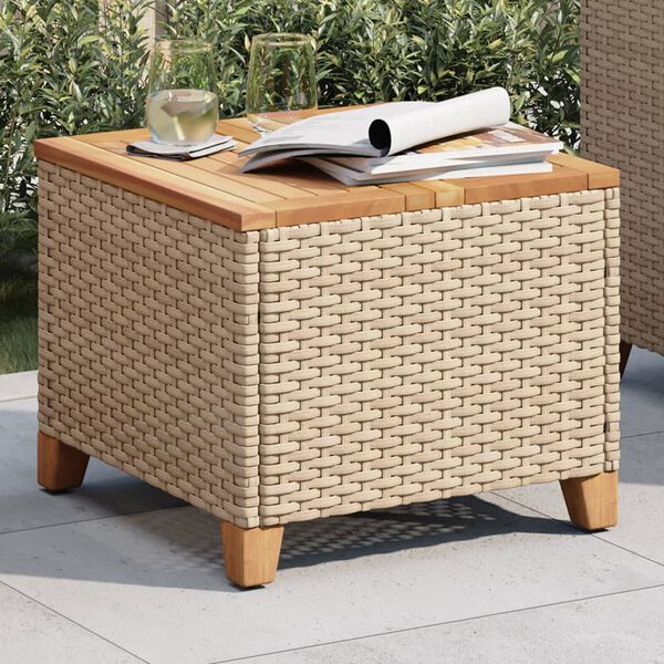 vidaXL Garden Table Beige and Brown PE rattan Medium