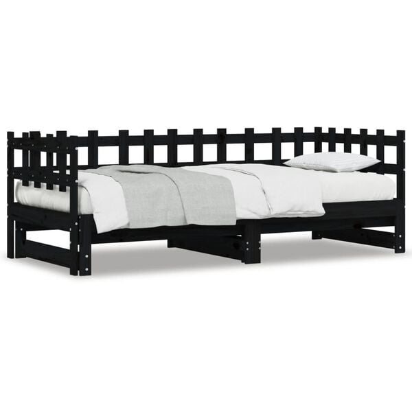 vidaXL Day Bed Black Solid pine wood Double