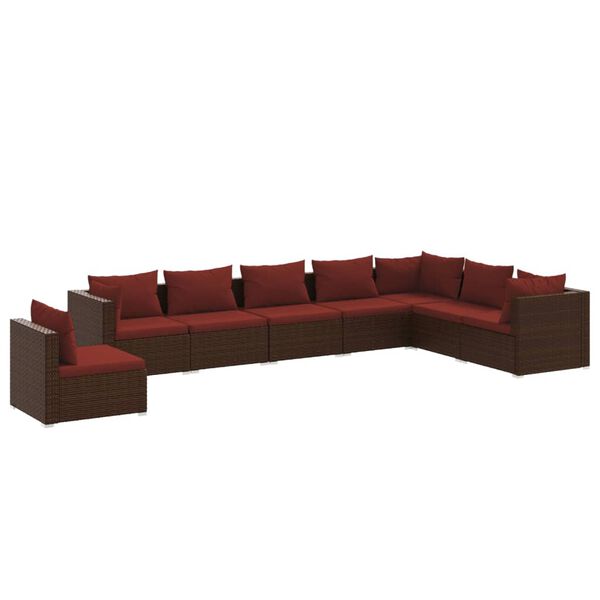 vidaXL Garden Lounge Set Brown PE rattan, powder-coated steel, fabric