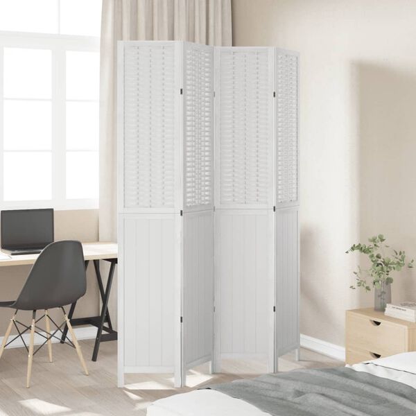 vidaXL Room Divider 4 Panels White Solid Wood Paulownia