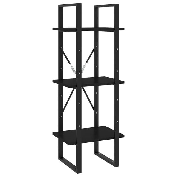 vidaXL Book Cabinet Black Solid Pine Wood 3-Tier Book Cabinet