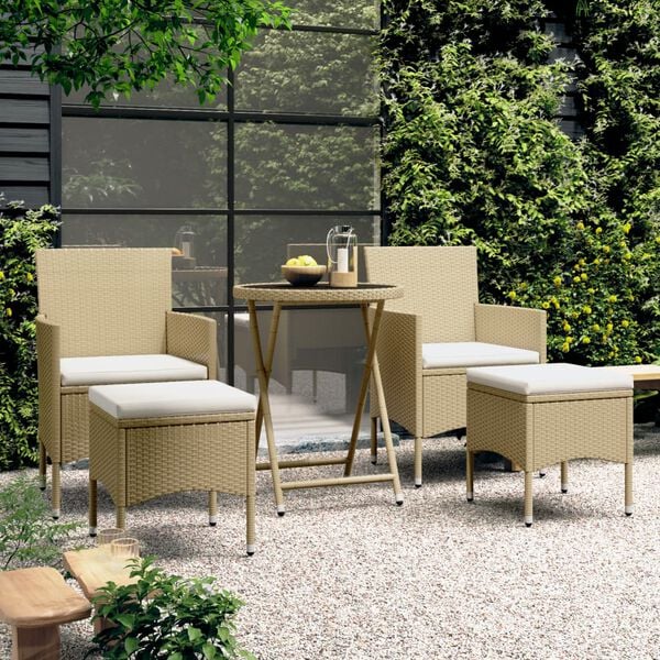 vidaXL Garden Bistro Set Beige Poly rattan 5 Piece Set Portable