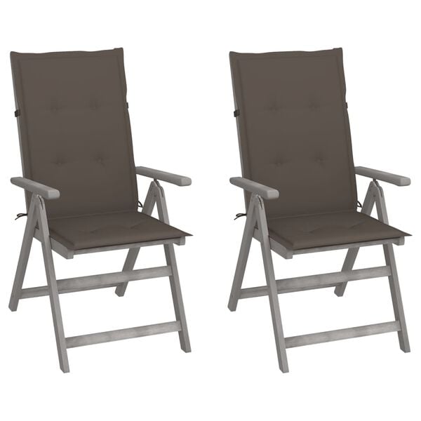 vidaXL Garden Chair Set of 2 Grey Solid acacia wood Medium