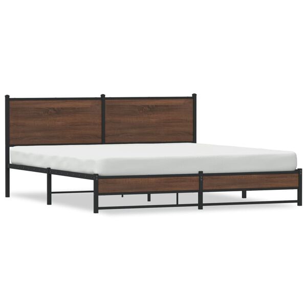 vidaXL Bed Frame Brown Oak Steel, Engineered Wood Super King Bed Frame