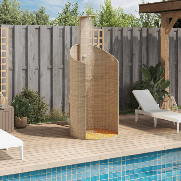 vidaXL Outdoor Shower Beige PE Rattan and Solid Acacia Wood