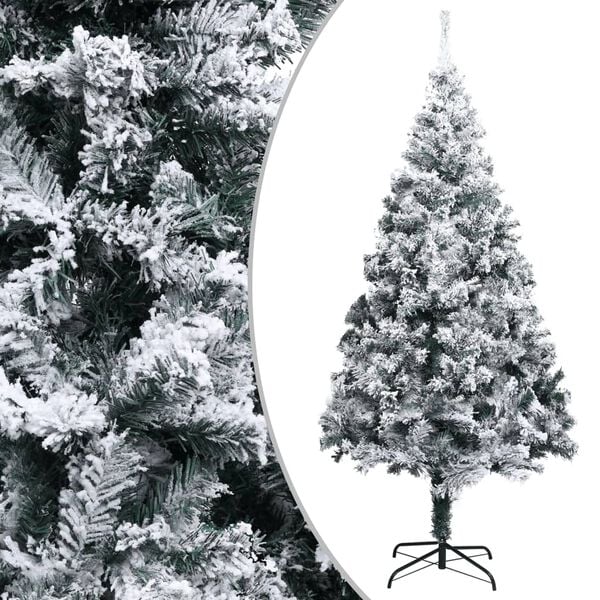 vidaXL Artificial Christmas Tree Green with flocked white snow PVC, Steel