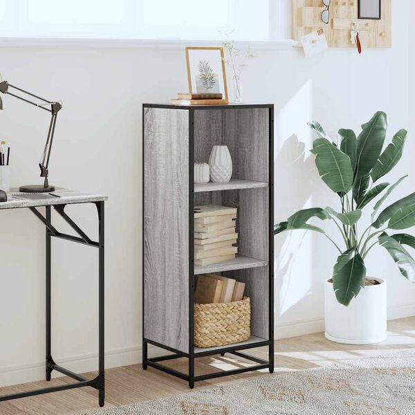 vidaXL Book Cabinet Grey Sonoma Engineered Wood, Metal Medium