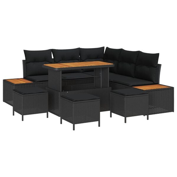 vidaXL Garden Sofa Set with Cushion with Storage Black Poly rattan