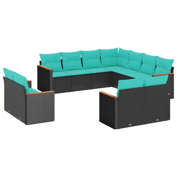 vidaXL Patio Sofa Set Black sofa with blue cushions