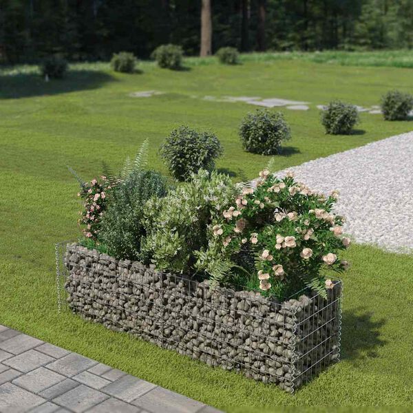 vidaXL Gabion Raised Bed Silver Galvanized steel 70.9 x 19.7 x 19.7 in
