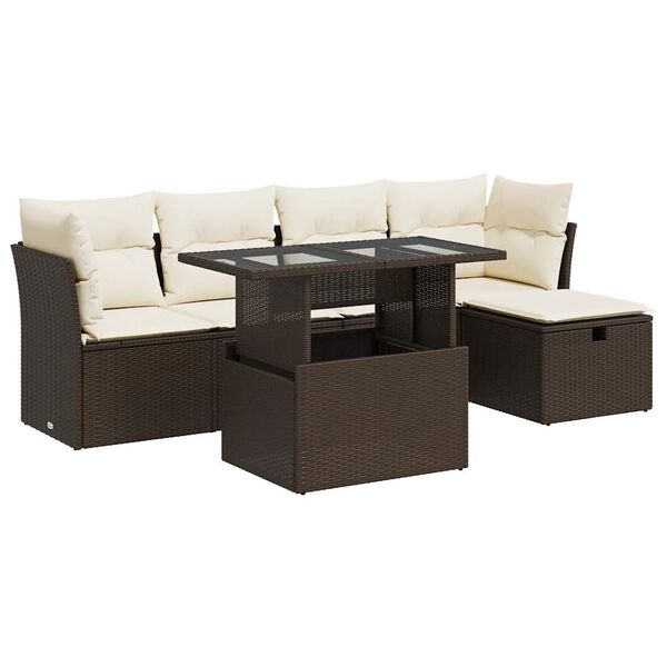 vidaXL Garden Sofa Set Brown PE Rattan Large Adjustable Feet