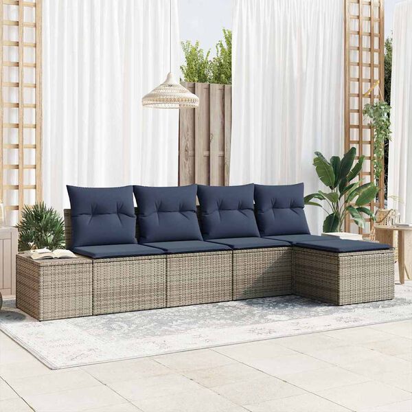 vidaXL Garden Sofa Set with Cushion 5 pcs Grey Poly Rattan